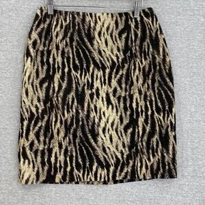 Grace Elements Skirt Womens 8 Black Tan Animal Print Lined Career Cotton Classic